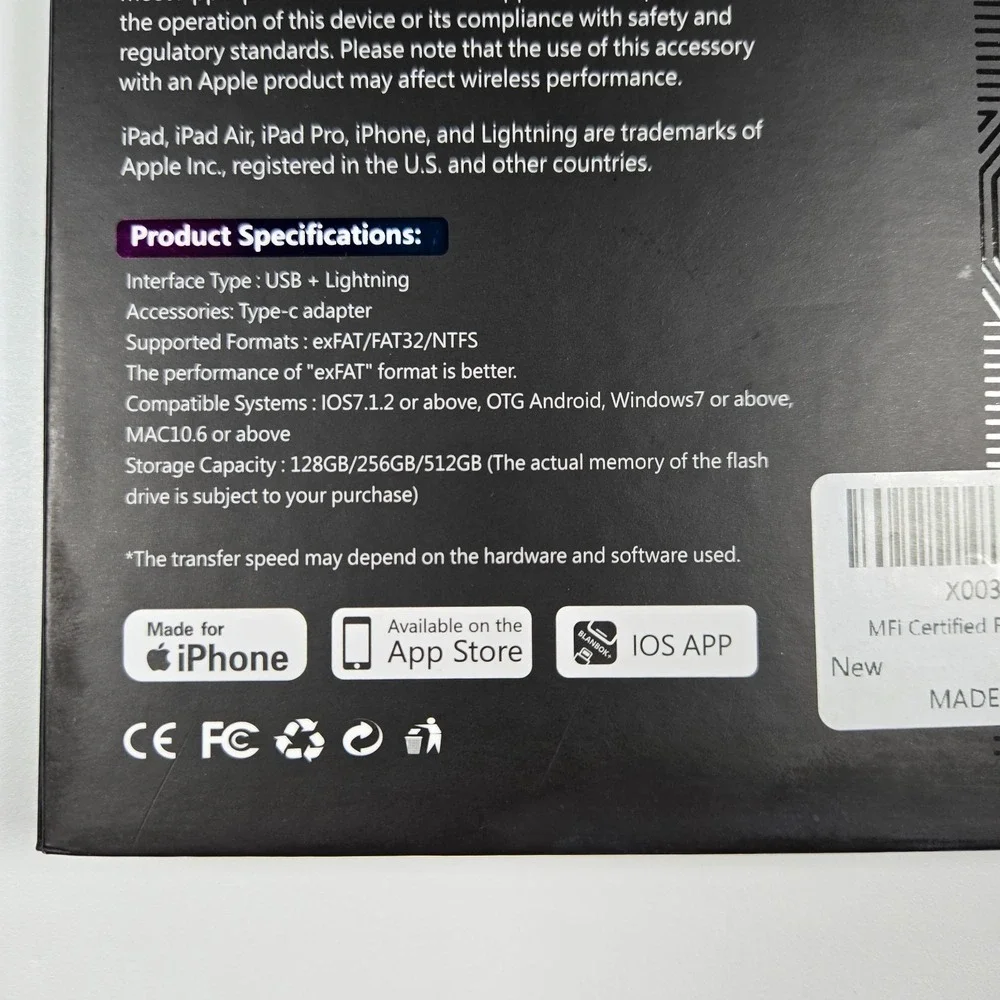 BLANBOK MFi Flash Drive 128GB USB Photo‎ Memory Stick iPhone Android iPad MAC